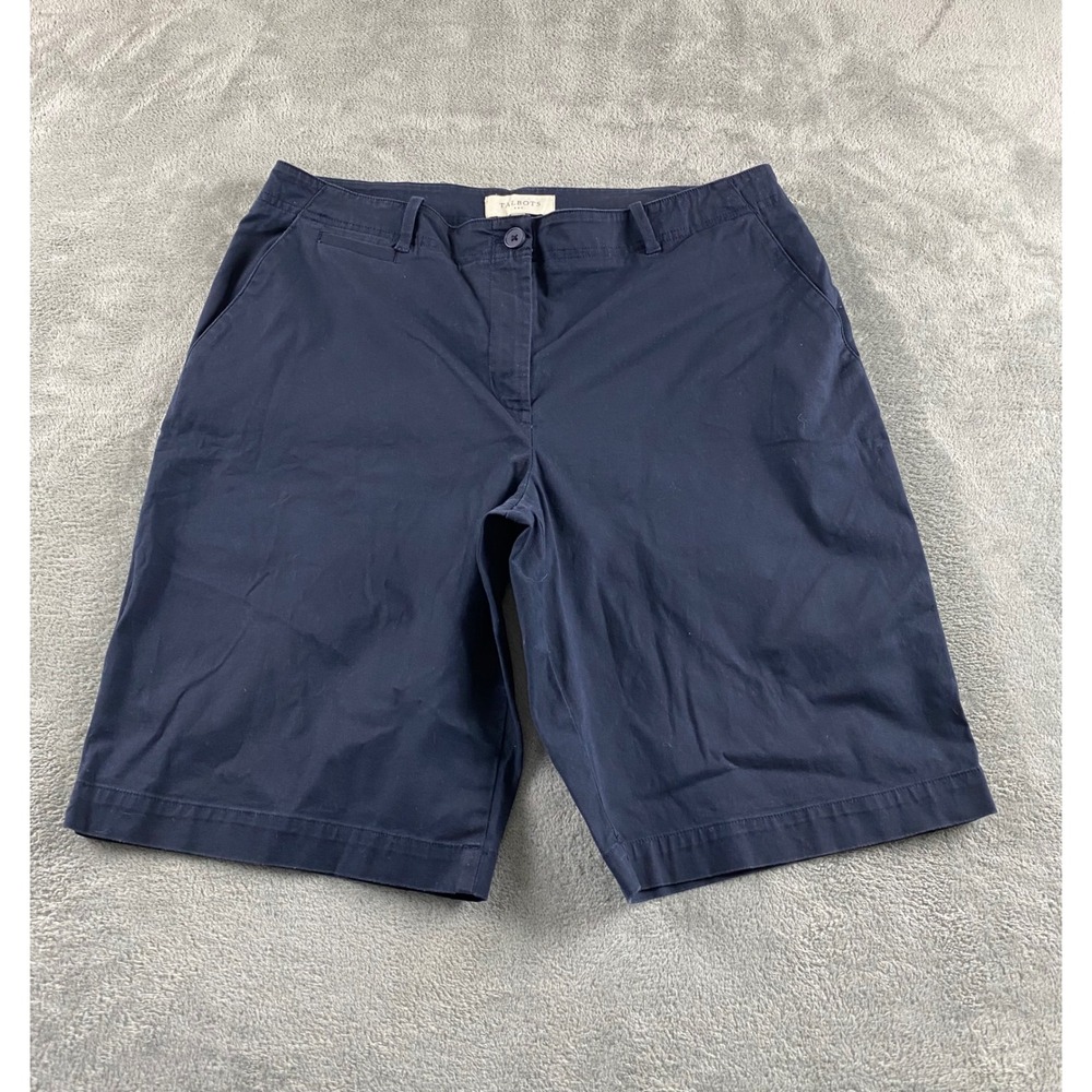 Talbots Navy Blue Chino Shorts Mens Size 14 Solid Cotton Blend Knee Length